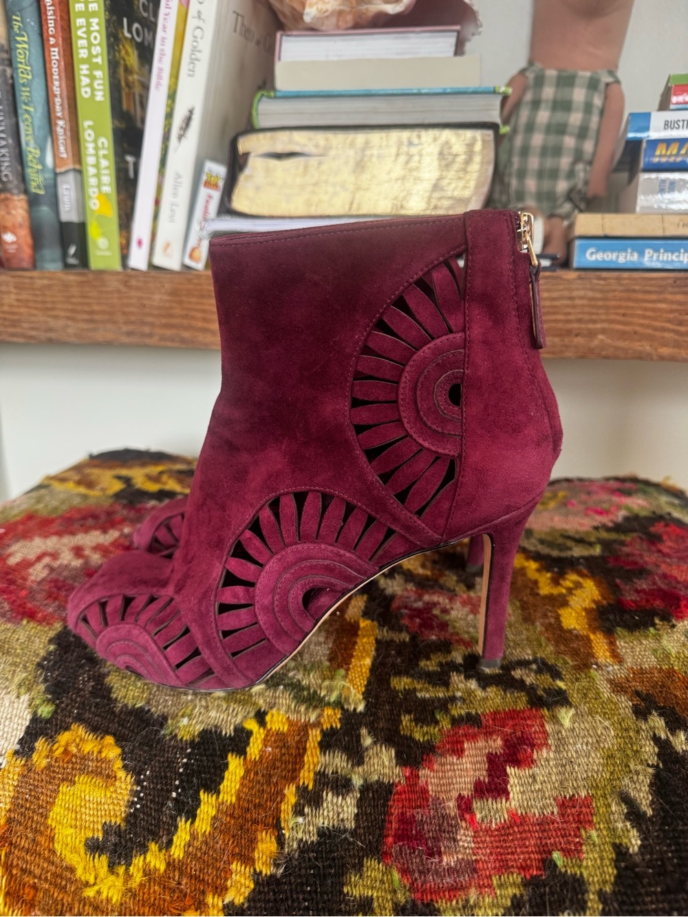 Tory Burch Burgundy Suede Cutout Ankle Booties